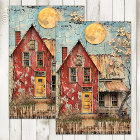 SHABBY OLD RED HOUSE MIXED MEDIA DECOUPAGE
