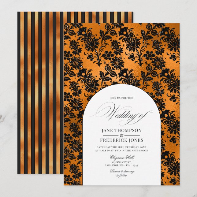 Shabby Orange and Black Gothic Wedding Chic Invitation (Front/Back)