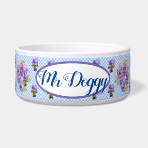 Shabby Pansy Floral Blue Gingham Flowers Dog Retro