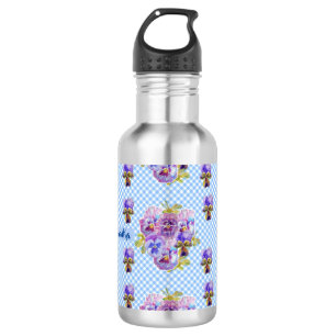 Shabby Pansy Floral Blue Gingham Flowers Girls 532 Ml Water Bottle