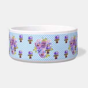 Shabby Pansy Floral Blue Gingham Flowers Retro