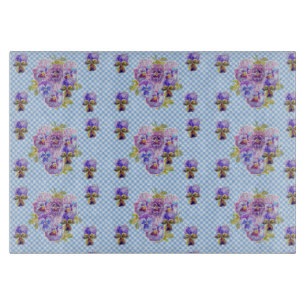 Shabby Pansy Floral Blue Gingham Magnetic Frame Cutting Board