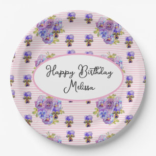 Shabby Pansy Pastel Pink Pansies Birthday Party Paper Plate