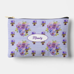 Shabby Pansy Purple Flower Floral Womans Name Accessory Pouch
