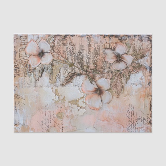 Shabby Peach Pink Floral Decoupage Tissue Paper (Front)