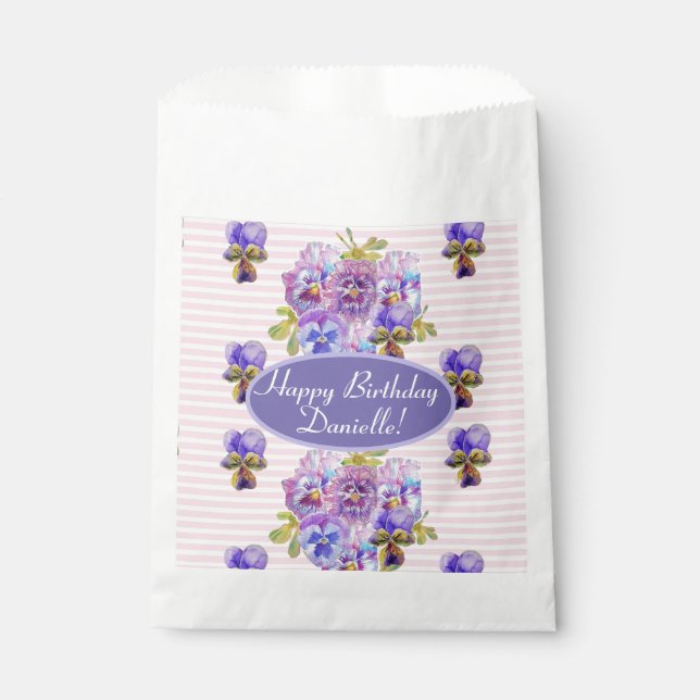 Shabby Pink Pansy Floral Party Cake Favour Bag (Front)