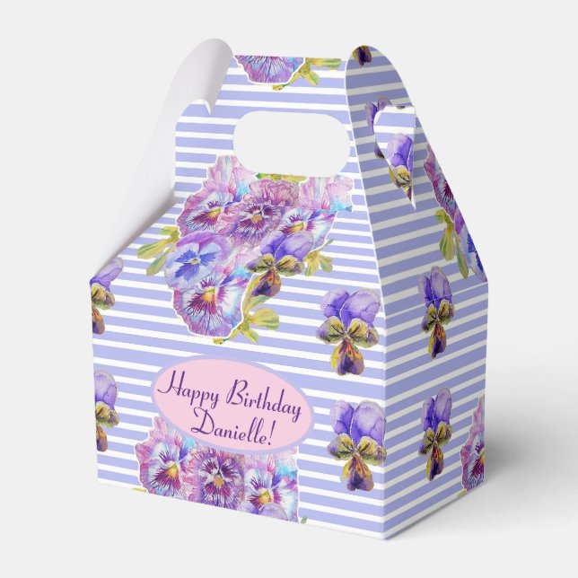 Shabby Pink Pansy Floral Party Purple Favor Box (Front Side)