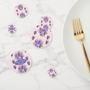 Shabby Pink Pansy Floral Party Purple Stripe Confetti