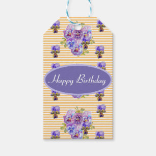 Shabby Pink Pansy Floral Party Purple Stripe Gift  Tags