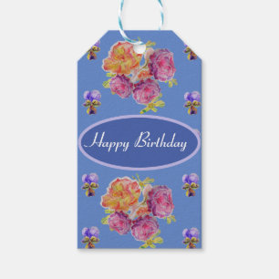 Shabby Pink Pansy Floral Rose Blue Gift Tags