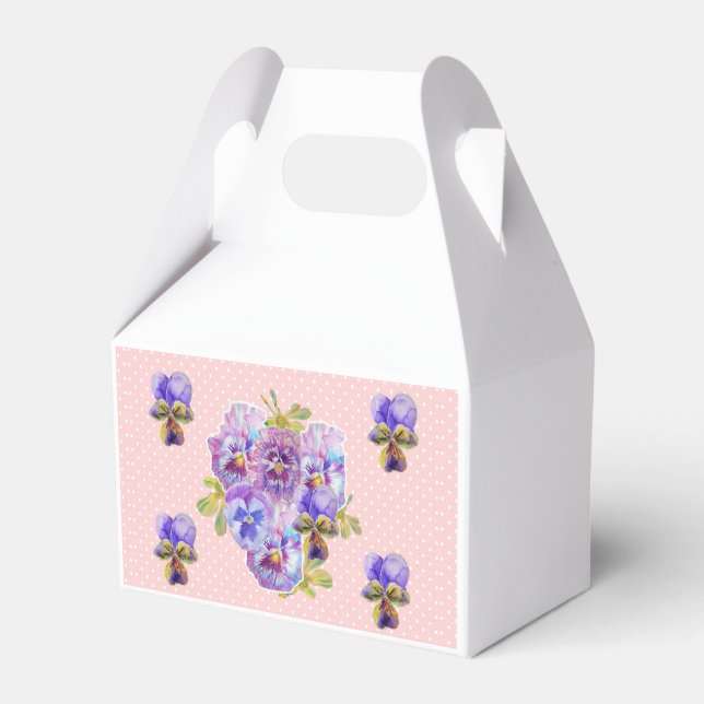 Shabby Pink Pansy Floral Tea Party Cake Favor Box (Front Side)