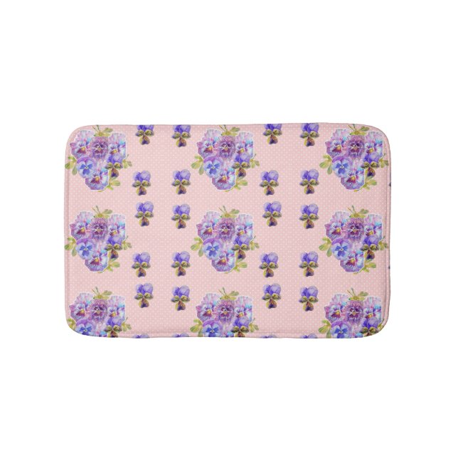 Shabby Pink Pansy viola floral flowers Bath Mat (Front)