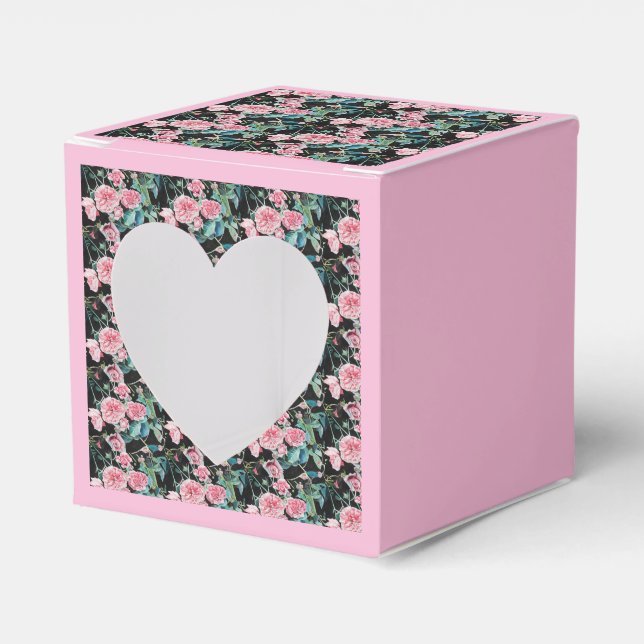 Shabby Pink Rose Floral Tea Party Cake Favor Box (Front Side)
