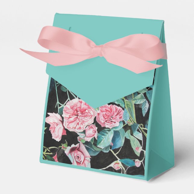 Shabby Pink Rose Floral Tea Party Cake Favor Box (Front Side)