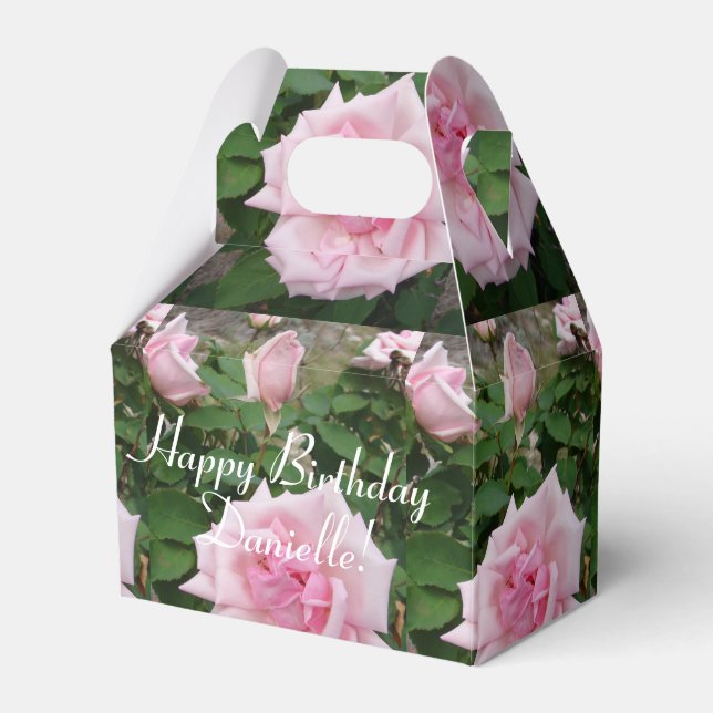 Shabby Pink Rose Floral Tea Party Cake Favour Box (Front Side)