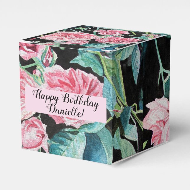 Shabby Pink Rose Floral Tea Party Cake Favour Box (Front Side)