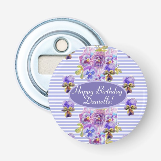 Shabby Pink Rose Floral Tea Party Purple Bottle Opener (Front)