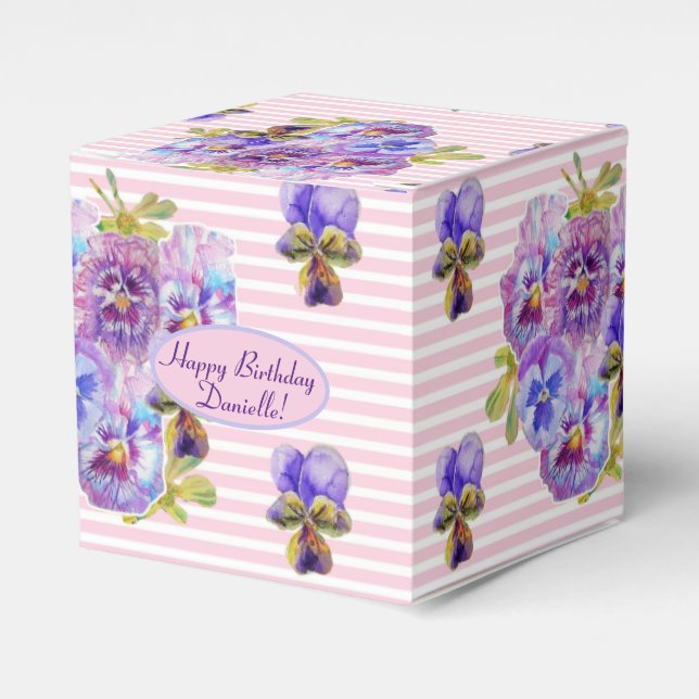 Shabby Pink Rose Floral Tea Party Purple Favor Favour Box (Front Side)