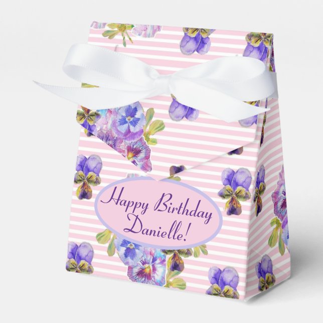 Shabby Pink Rose Floral Tea Party Purple Favour Bo Favour Box (Front Side)