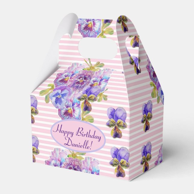 Shabby Pink Rose Floral Tea Party Purple Favour Box (Front Side)