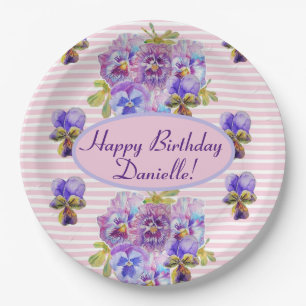 Shabby Pink Rose Floral Tea Party Purple Paper Plate