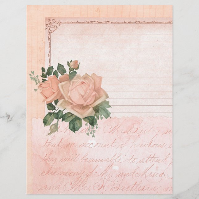 Shabby Pink Rose Scrapbook Paper (Front)