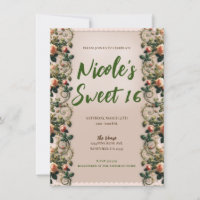 Shabby Pink Rose Vines Floral Sweet 16 Birthday