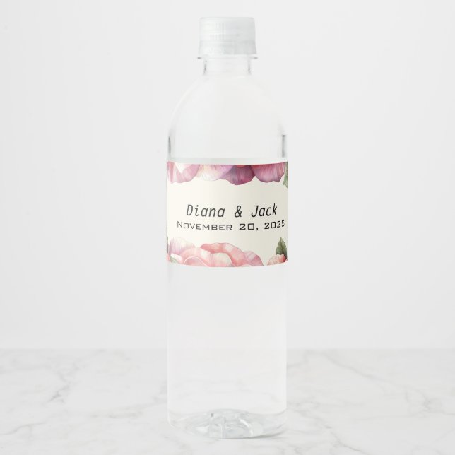 Shabby Pink Rose Water Bottle Label (Front)