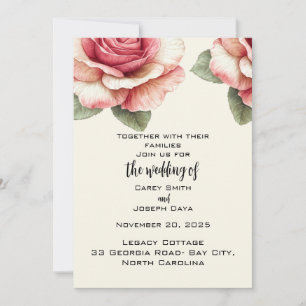 Shabby Pink Rose Wedding  Invitation