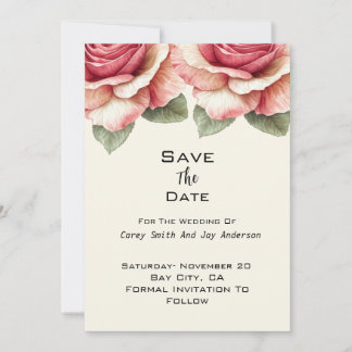 Shabby Pink Rose Wedding Invitation
