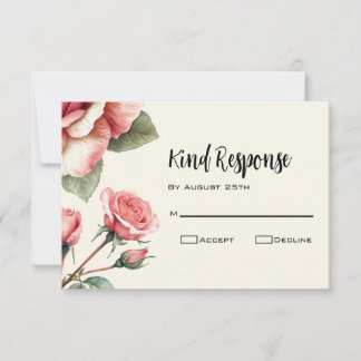 Shabby Pink Rose Wedding RSVP Card