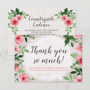 Shabby Pink Roses on Rustic Country Thank You Card