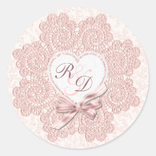 Shabby Pink Victorian Style Monogram Wedding Classic Round Sticker
