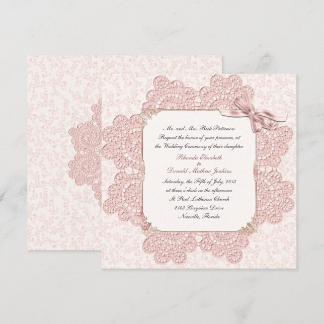 Shabby Pink Victorian Style Wedding Invitation (Front/Back)