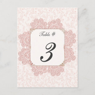 Shabby Pink Victorian Wedding Table Number Cards