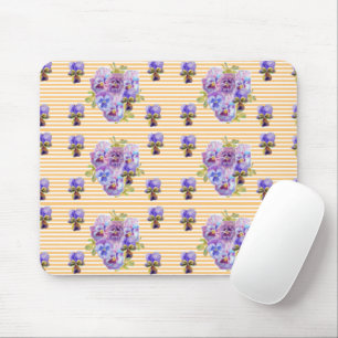 Shabby Purple Pansy floral Yellow Mouse Mat Pad