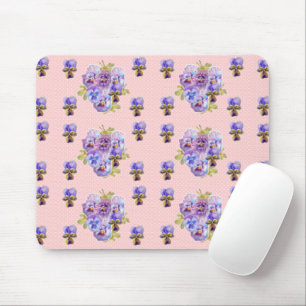 Shabby Purple Pansy floral Yellow Mouse Mat Pad