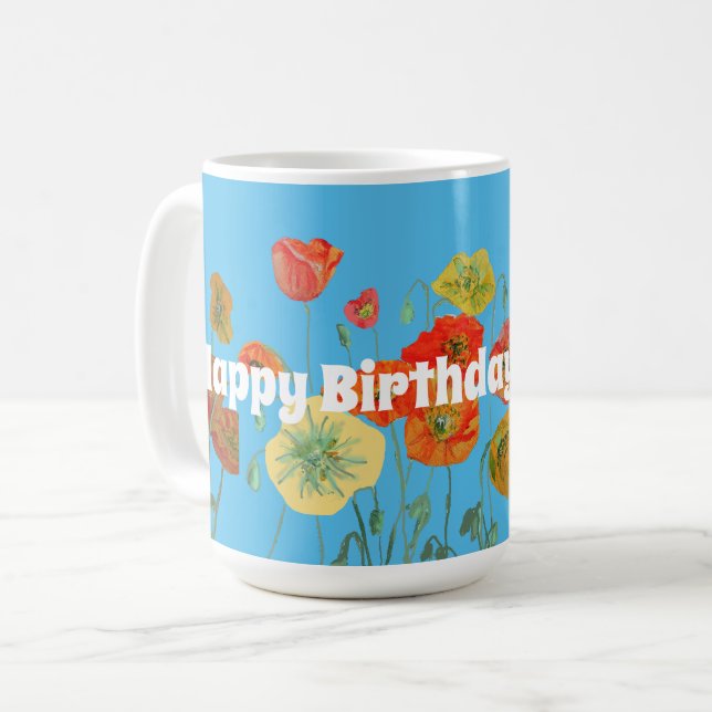 Shabby Red Orange Blue Poppy Poppies floral Mug (Front Left)