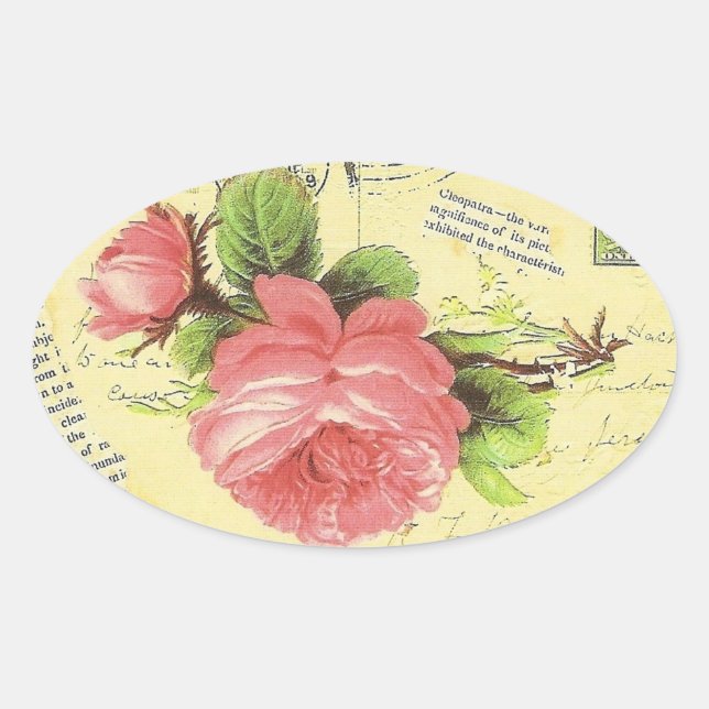 Shabby Red Rose Oval Sticker (Front)
