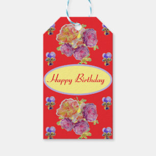Shabby Red Rose Pansy Floral Roses Blue Gift Tags