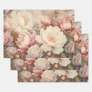 SHABBY ROMANTIC ROSE PEONY DECORATIVE PAPER SET