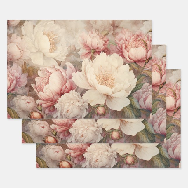 SHABBY ROMANTIC ROSE PEONY DECORATIVE PAPER SET (Set)