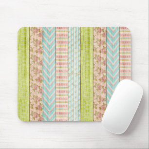 Shabby Rose Pastel Pattern on Rustic Wood Cottage Mouse Mat