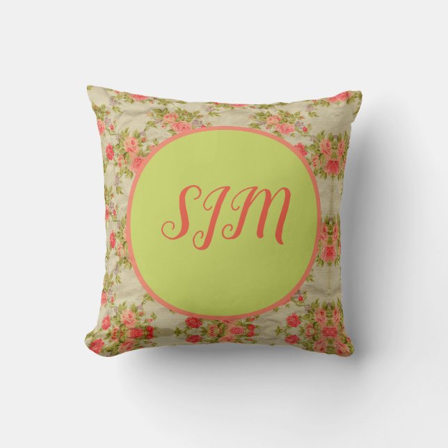 Shabby Roses Monogram Cushion (Front)
