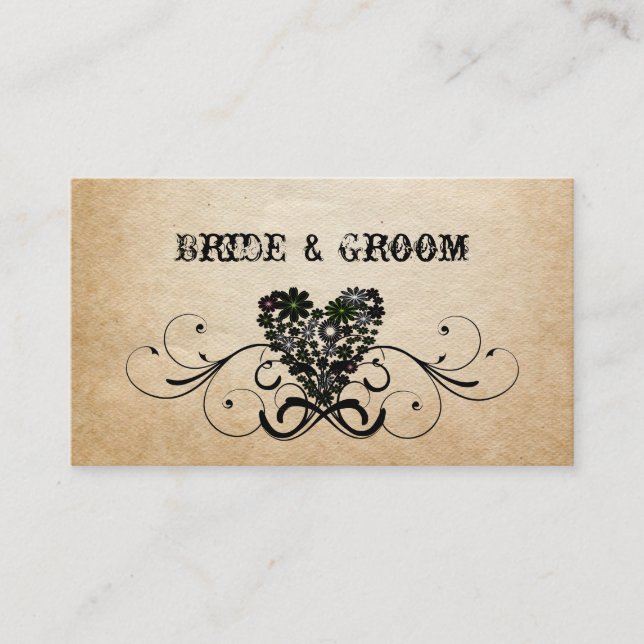Shabby Rustic Black Heart Place Cards (Front)