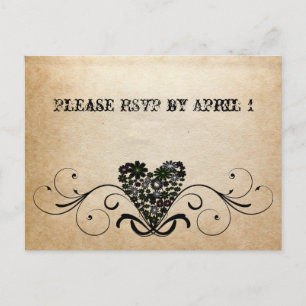 Shabby Rustic Black Heart RSVP Invitation Postcard