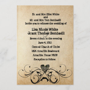 Shabby Rustic Black Heart Wedding Invitation