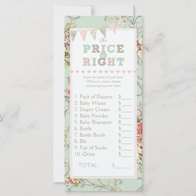 Shabby Rustic Chic Price Right Baby Shower Game (Front)
