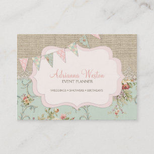 Shabby Rustic Country Chic Burlap Blush Floral Business Card