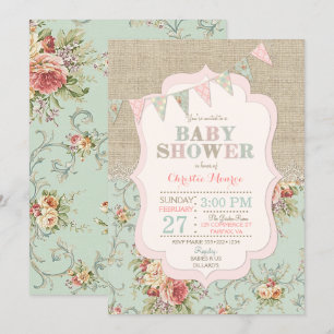 Shabby Rustic Country Chic Floral Lace Burlap Invitation